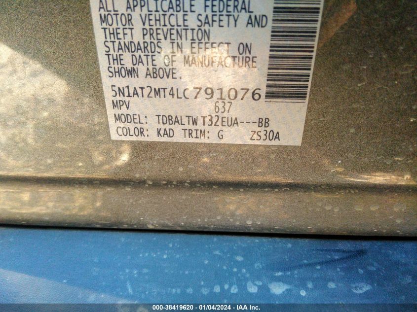 2020 NISSAN ROGUE S/SL/SV - 5N1AT2MT4LC791076