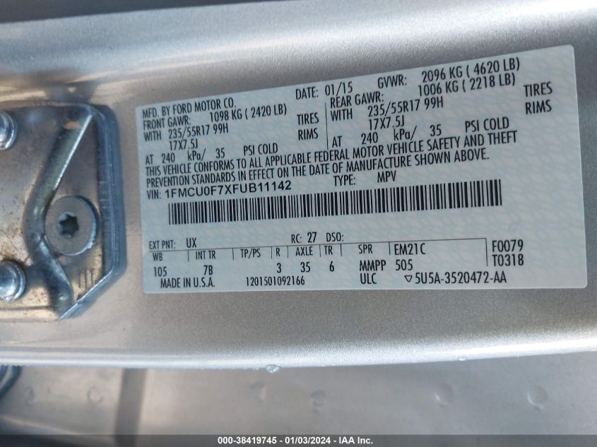 2015 FORD ESCAPE S - 1FMCU0F7XFUB11142