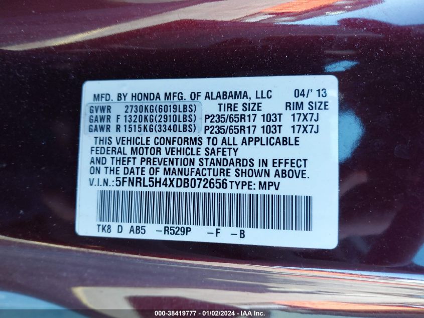 2013 HONDA ODYSSEY EX - 5FNRL5H4XDB072656