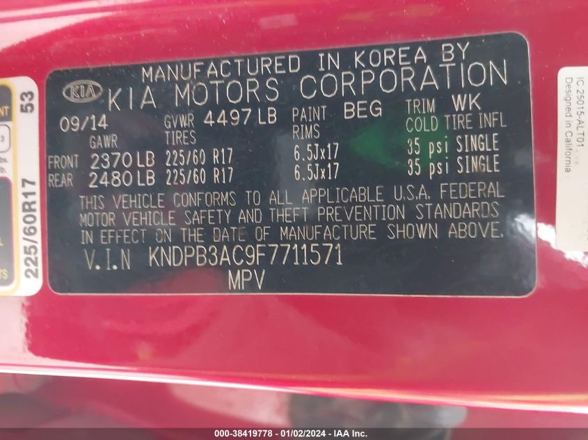 2015 KIA SPORTAGE LX - KNDPB3AC9F7711571