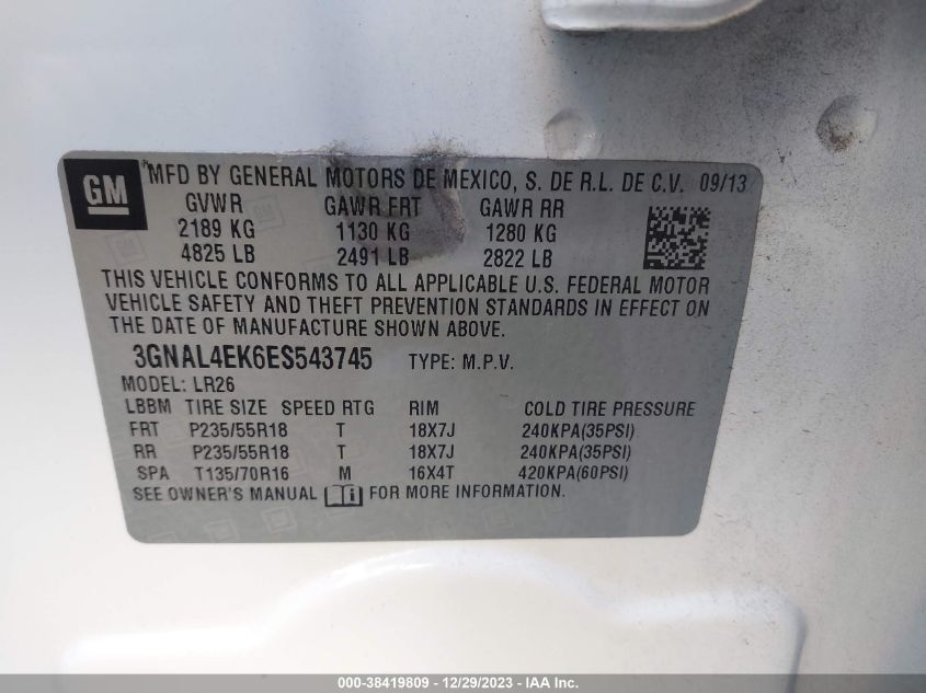 2014 CHEVROLET CAPTIVA SPORT LTZ - 3GNAL4EK6ES543745