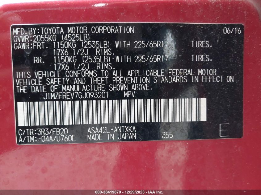 2016 TOYOTA RAV4 LE - JTMZFREV7GJ093201