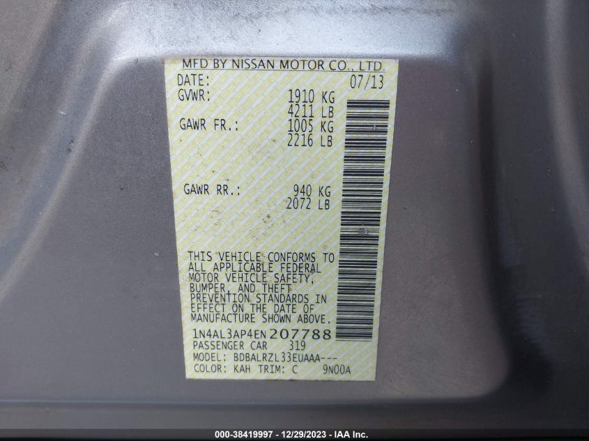 2014 NISSAN ALTIMA 2.5 S - 1N4AL3AP4EN207788