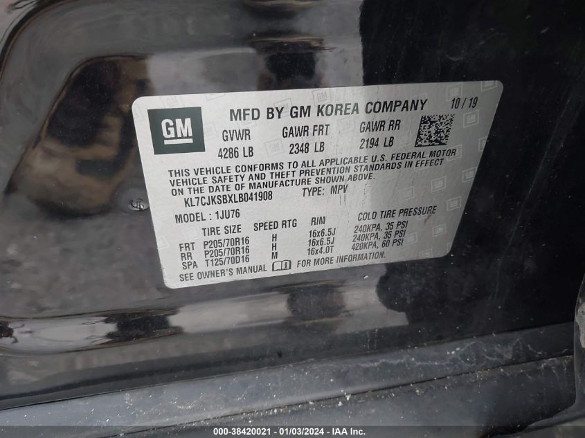 2020 CHEVROLET TRAX LS - KL7CJKSBXLB041908