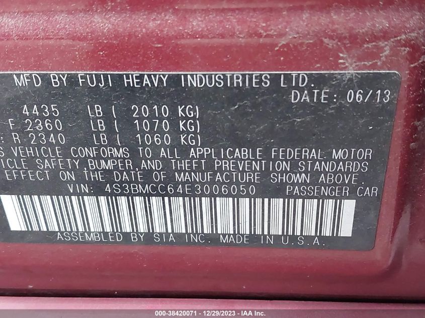 2014 SUBARU LEGACY 2.5I PREMIUM - 4S3BMCC64E3006050