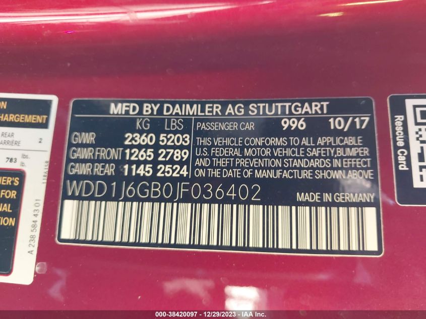 2018 MERCEDES-BENZ E 400 4MATIC - WDD1J6GB0JF036402