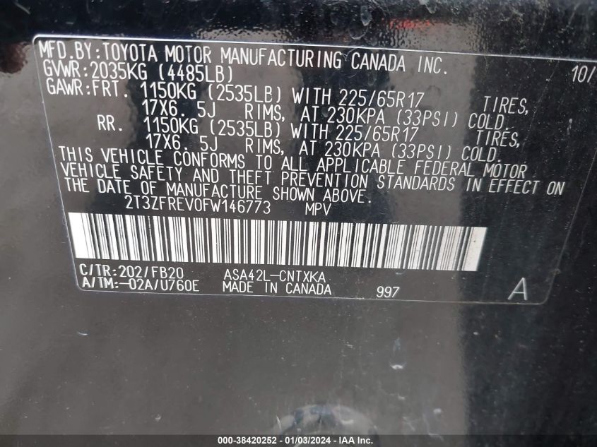 2015 TOYOTA RAV4 LE - 2T3ZFREV0FW146773