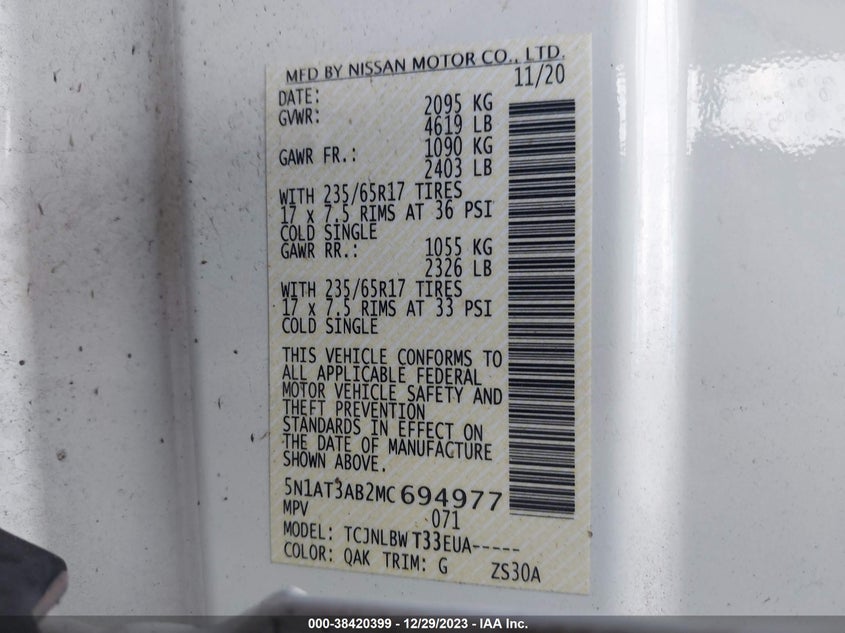 VIN 5N1AT3AB2MC694977 2021 NISSAN ROGUE S INTELLIGENT AWD