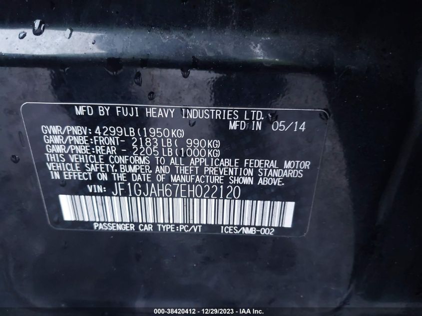 2014 SUBARU IMPREZA LIMITED - JF1GJAH67EH022120
