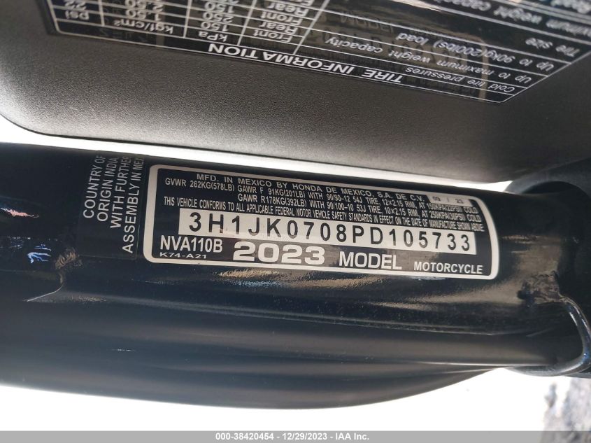 2023 HONDA NVA110 B - 3H1JK0708PD105733