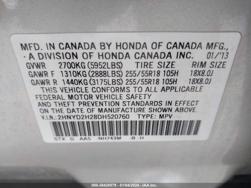 2013 ACURA MDX - 2HNYD2H28DH520760