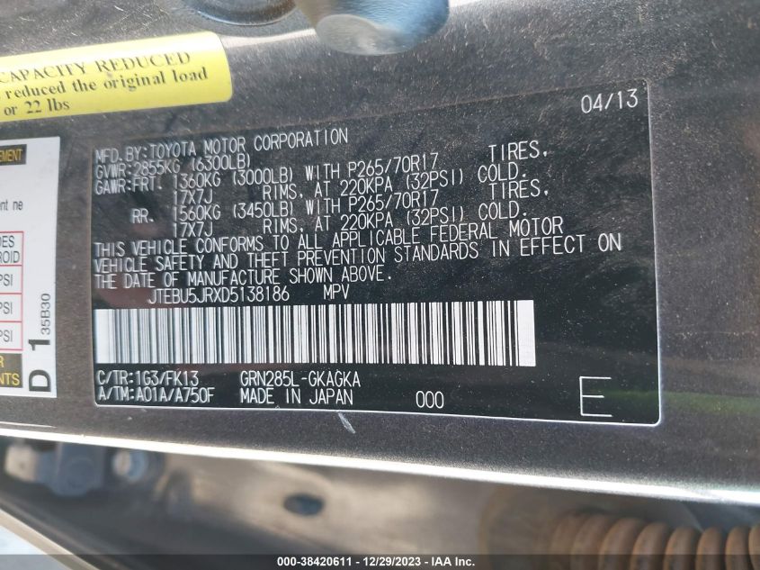 2013 TOYOTA 4RUNNER SR5 - JTEBU5JRXD5138186