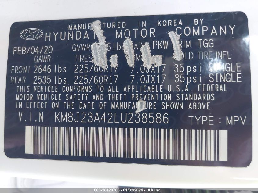 2020 HYUNDAI TUCSON SE - KM8J23A42LU238586