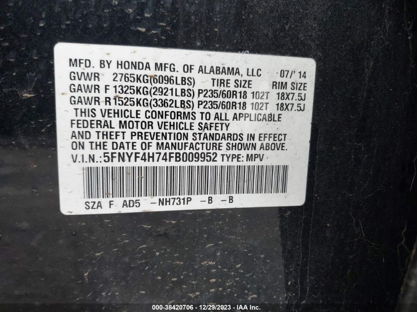 2015 HONDA PILOT EX-L - 5FNYF4H74FB009952