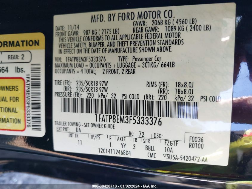 2015 FORD MUSTANG V6 - 1FATP8EM3F5333376