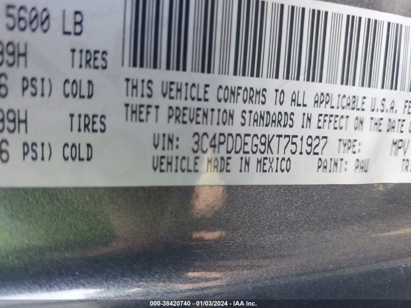 2019 DODGE JOURNEY GT - 3C4PDDEG9KT751927