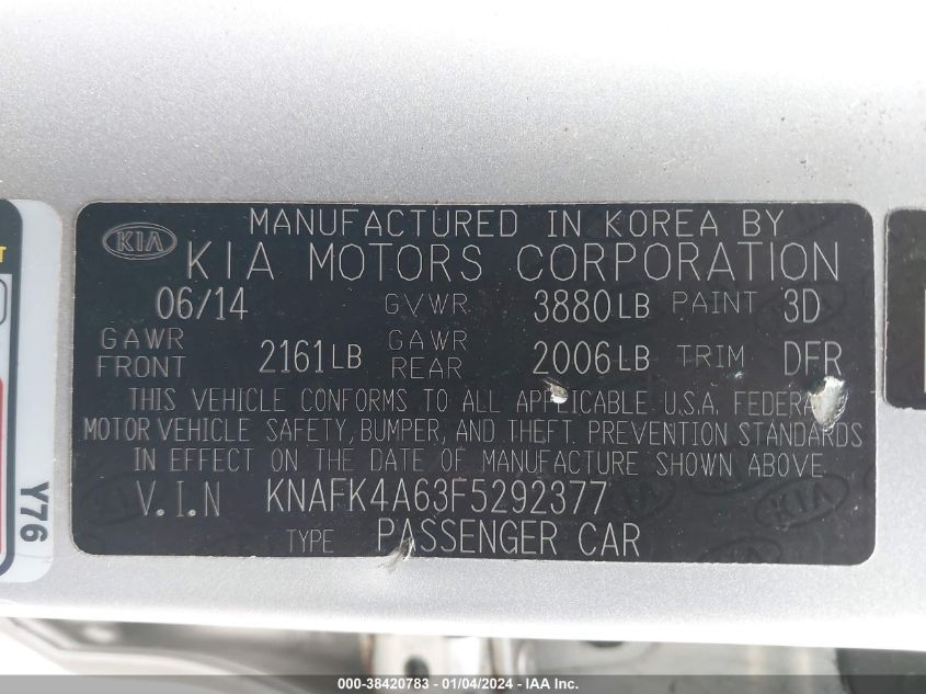 2015 KIA FORTE LX - KNAFK4A63F5292377