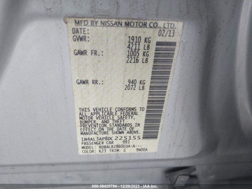 2013 NISSAN ALTIMA 2.5/S/SV/SL - 1N4AL3AP8DC225155