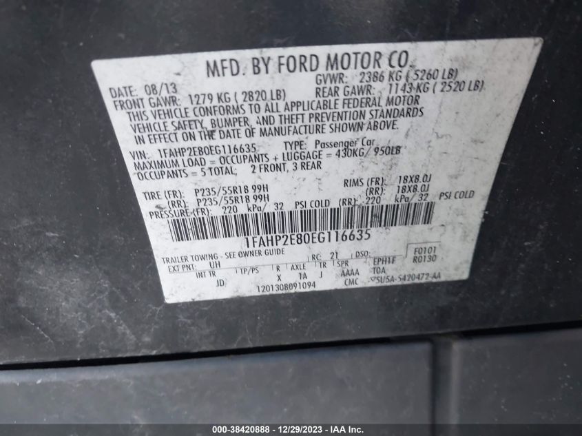 2014 FORD TAURUS SEL - 1FAHP2E80EG116635