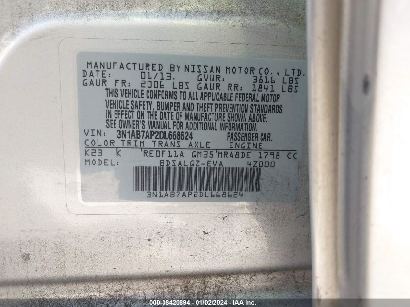 2013 NISSAN SENTRA SL - 3N1AB7AP2DL668624