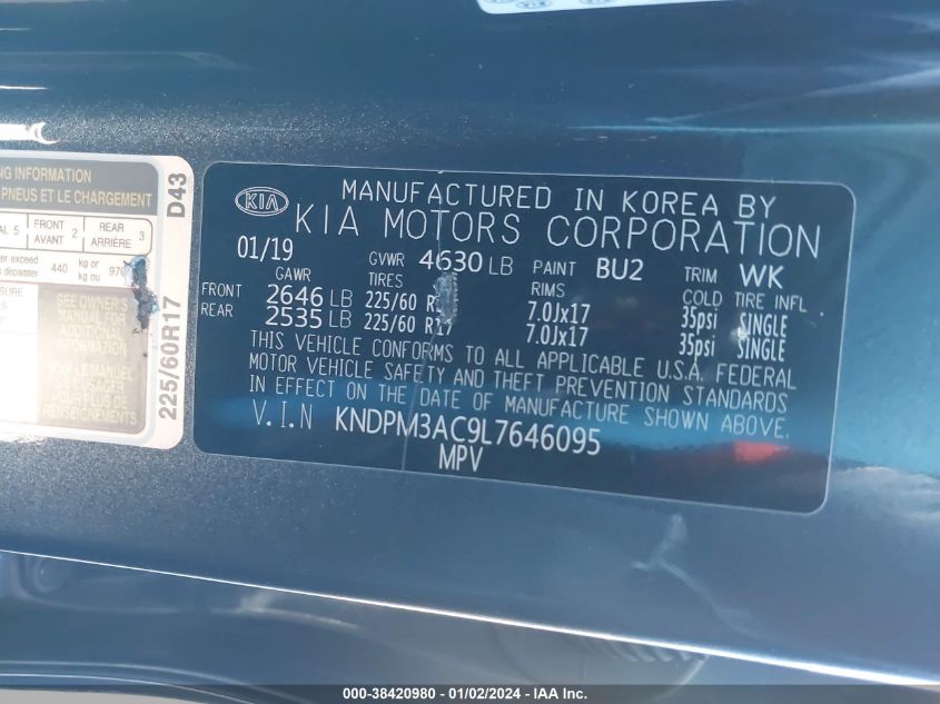 2020 KIA SPORTAGE LX - KNDPM3AC9L7646095