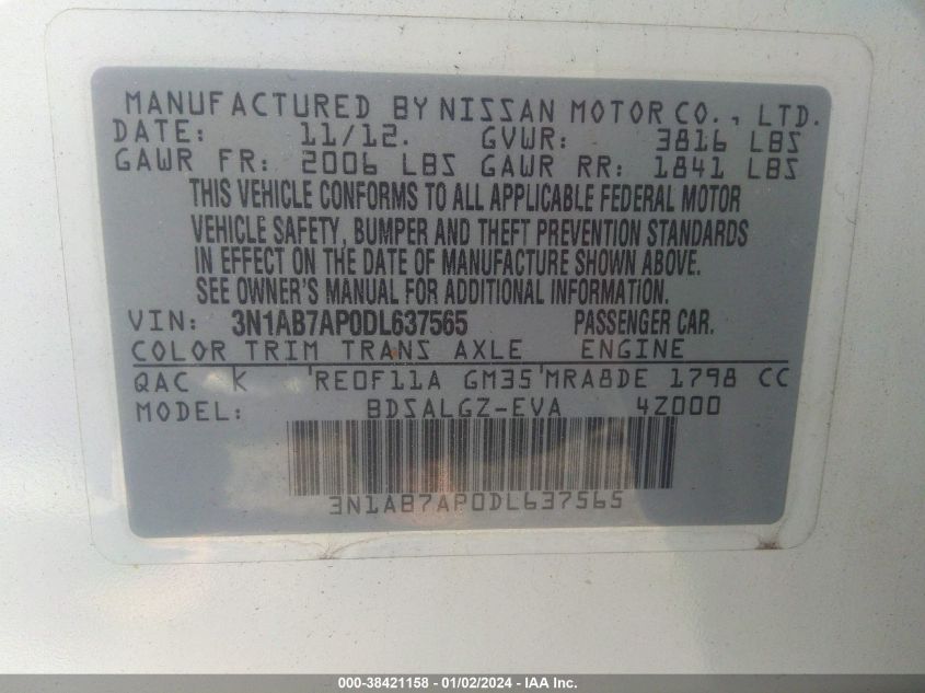 2013 NISSAN SENTRA SL - 3N1AB7AP0DL637565