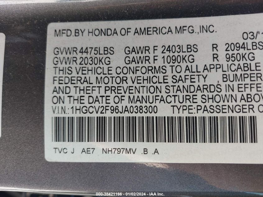 2018 HONDA ACCORD TOURING - 1HGCV2F96JA038300