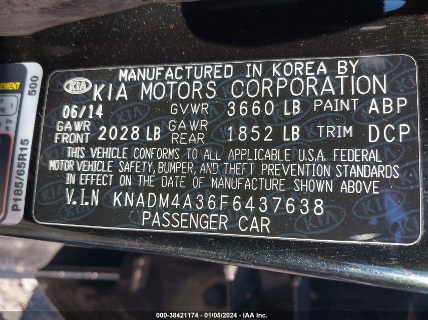 2015 KIA RIO LX - KNADM4A36F6437638