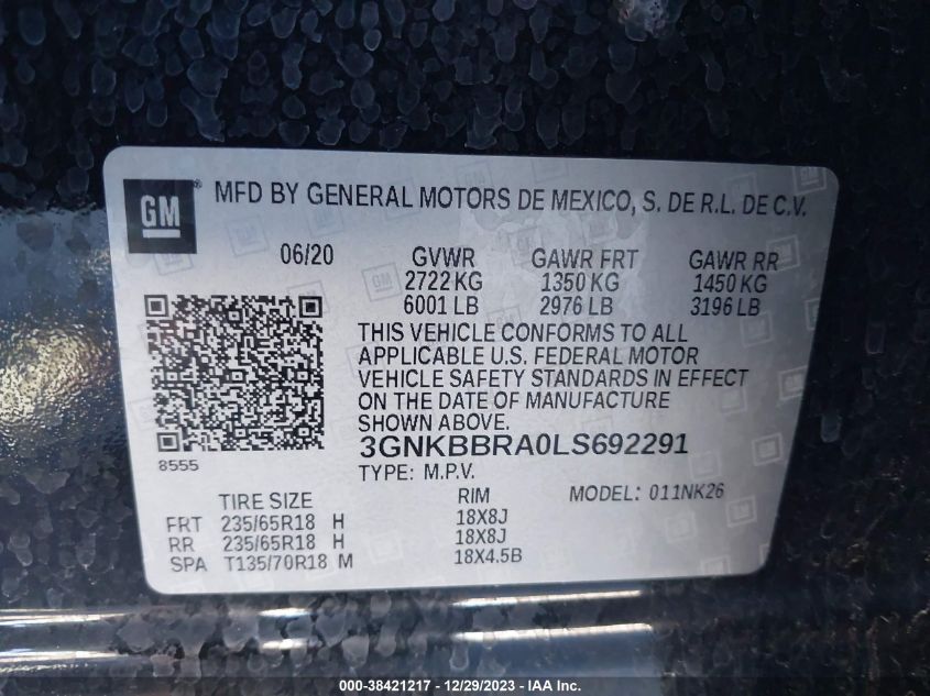 2020 CHEVROLET BLAZER 1LT - 3GNKBBRA0LS692291