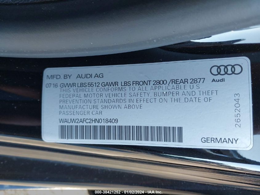 2017 AUDI A7 PREMIUM PLUS - WAUW2AFC2HN018409