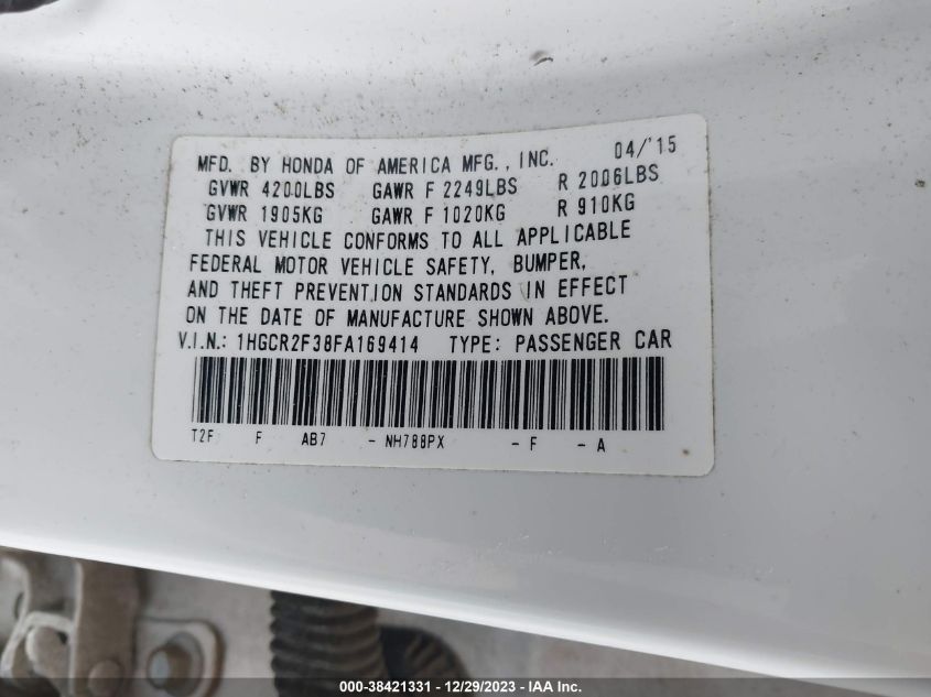 2015 HONDA ACCORD LX - 1HGCR2F38FA169414