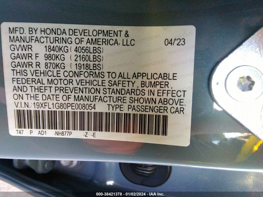 2023 HONDA CIVIC SPORT TOURING - 19XFL1G80PE008054