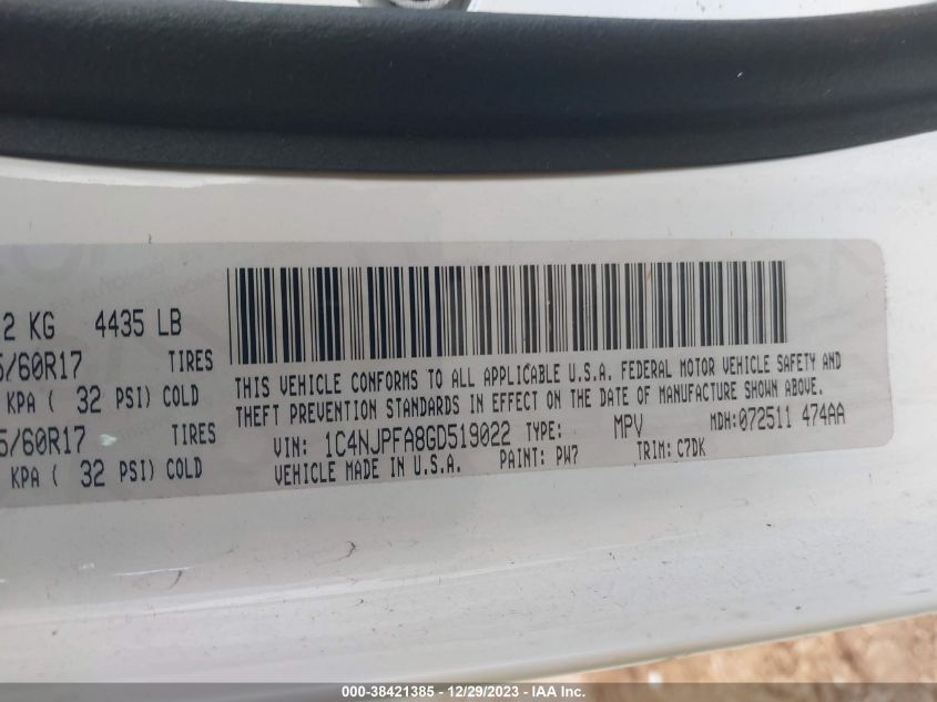 2016 JEEP PATRIOT LATITUDE - 1C4NJPFA8GD519022