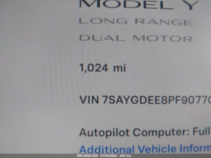 2023 TESLA MODEL Y AWD/LONG RANGE DUAL MOTOR ALL-WHEEL DRIVE - 7SAYGDEE8PF907703