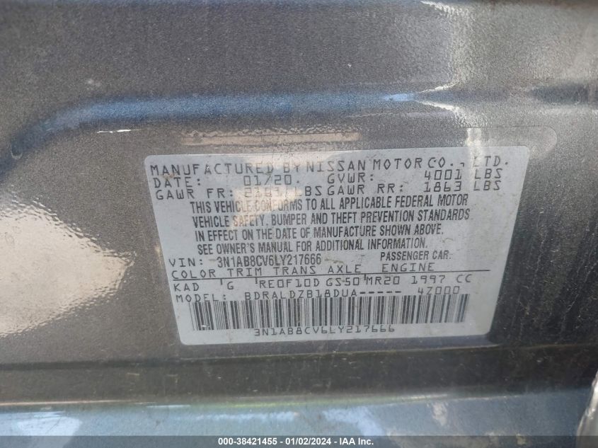 2020 NISSAN SENTRA SV - 3N1AB8CV6LY217666