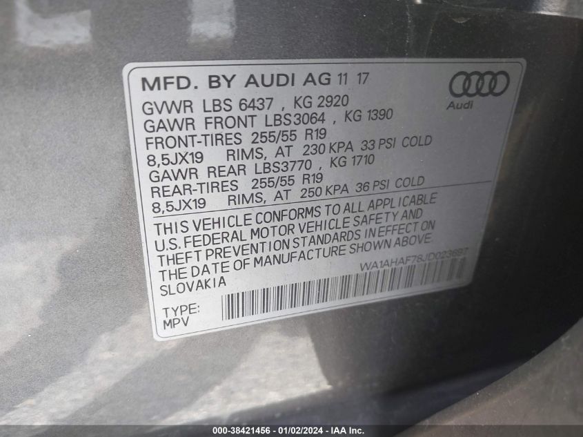 WA1AHAF78JD023697 2018 AUDI Q7, photo no. 9