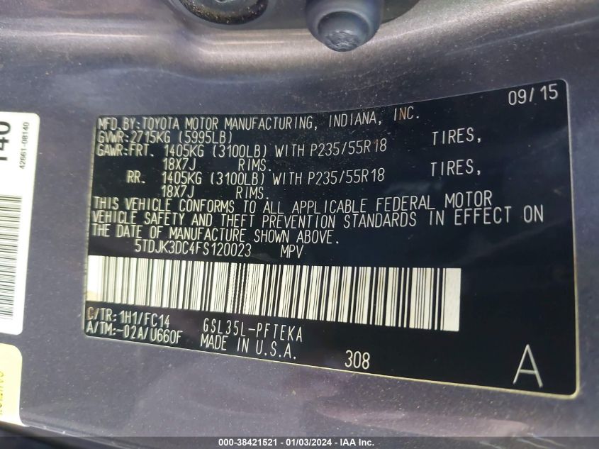2015 TOYOTA SIENNA LE - 5TDJK3DC4FS120023