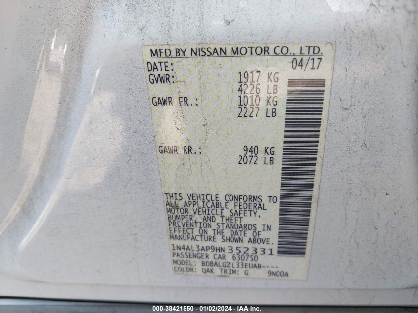 2017 NISSAN ALTIMA 2.5 S - 1N4AL3AP9HN352331