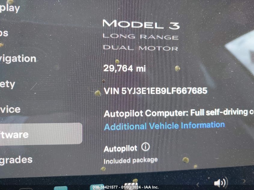2020 TESLA MODEL 3 - 5YJ3E1EB9LF667685