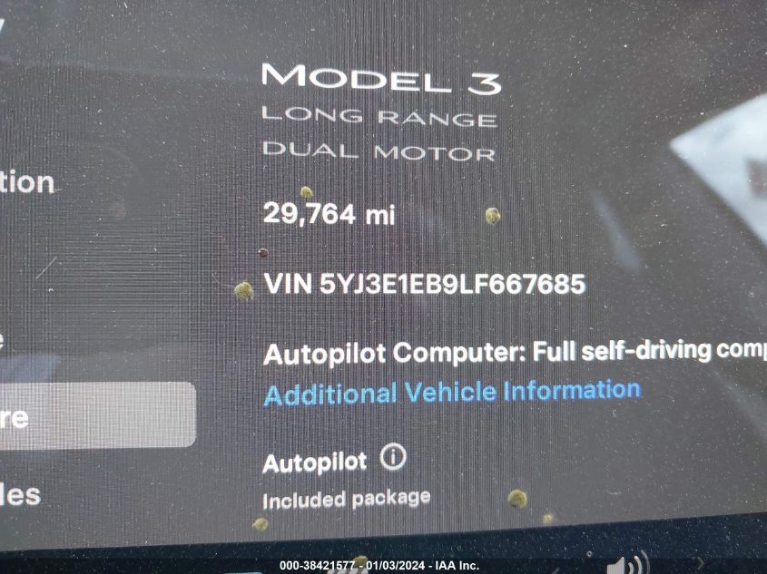 2020 TESLA MODEL 3 - 5YJ3E1EB9LF667685