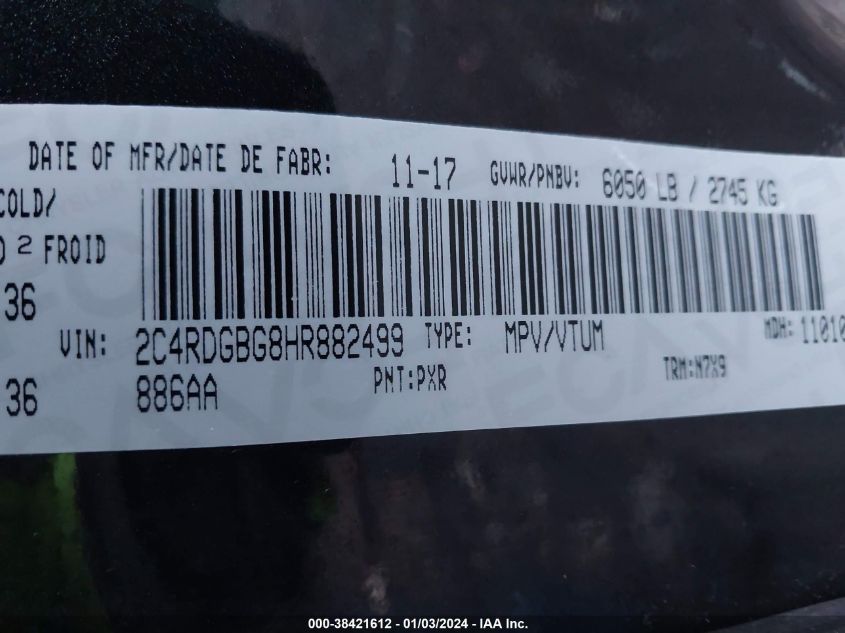 2017 DODGE GRAND CARAVAN CVP/SXT - 2C4RDGBG8HR882499