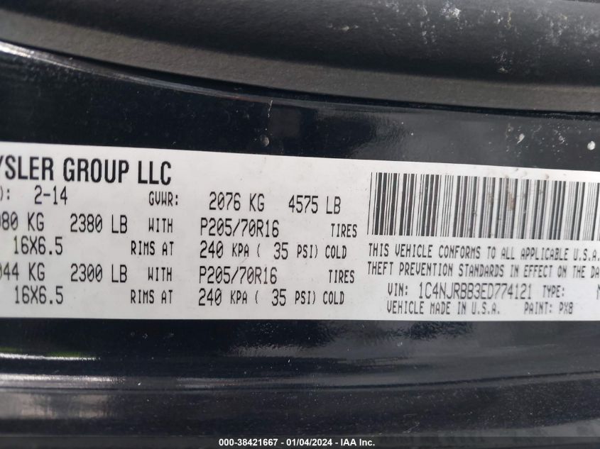 2014 JEEP PATRIOT SPORT - 1C4NJRBB3ED774121