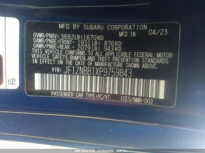 2023 TOYOTA GR86 JF1ZNBB1XP9759843