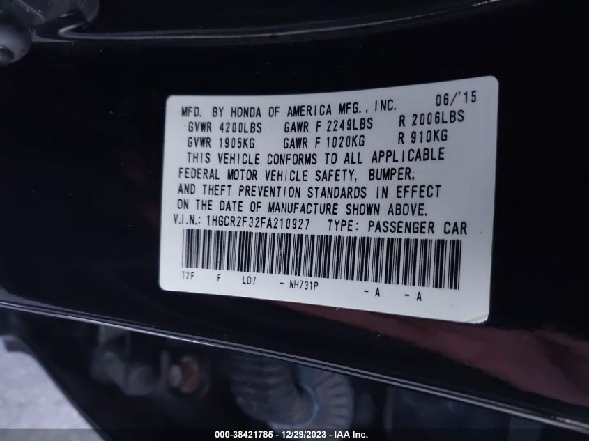 2015 HONDA ACCORD SEDAN - 1HGCR2F32FA210927