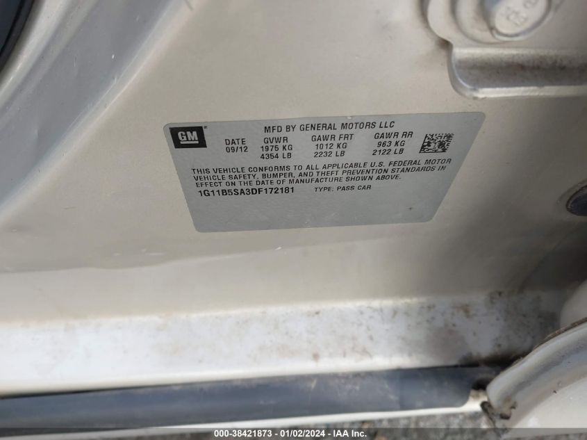 2013 CHEVROLET MALIBU LS - 1G11B5SA3DF172181