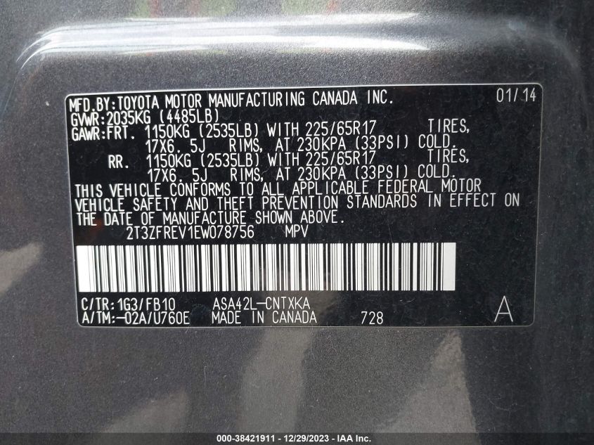 2014 TOYOTA RAV4 LE - 2T3ZFREV1EW078756