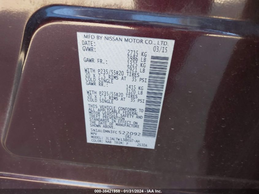 2015 INFINITI QX60 - 5N1AL0MN3FC522092