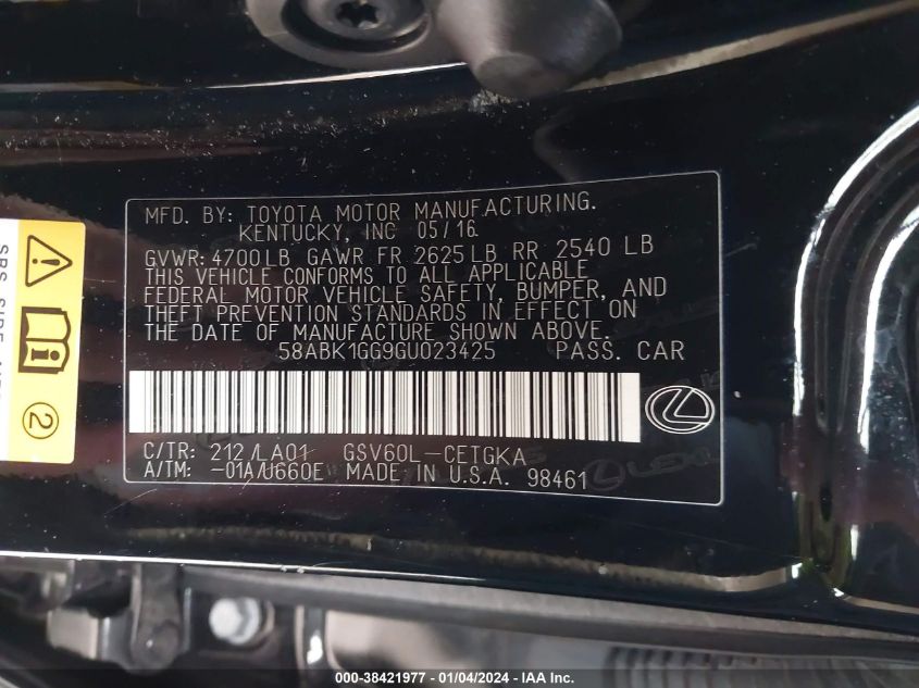 2016 LEXUS ES 350 - 58ABK1GG9GU023425