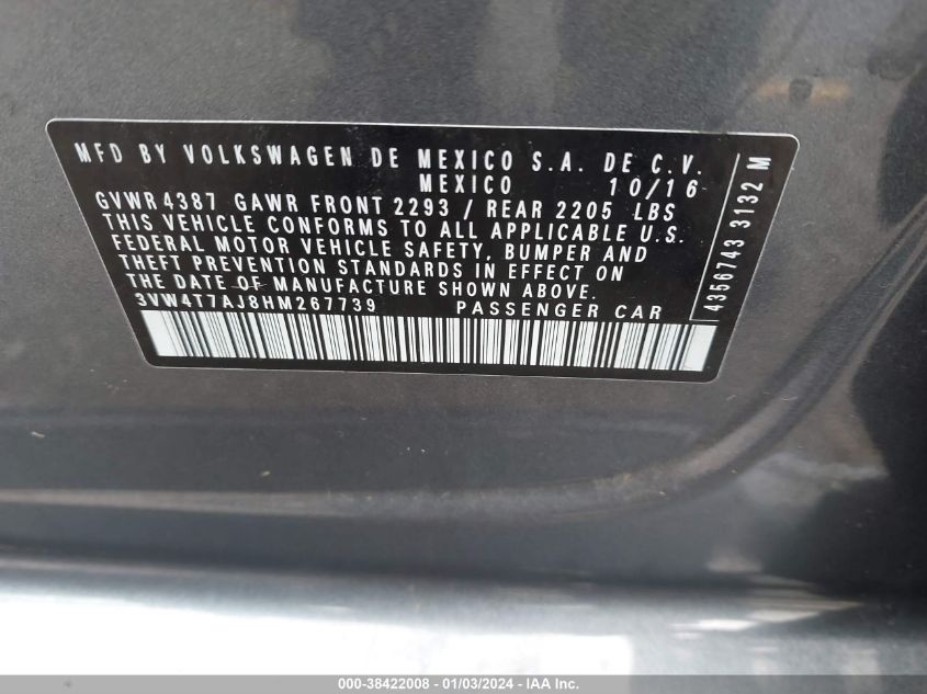 2017 VOLKSWAGEN JETTA GLI - 3VW4T7AJ8HM267739