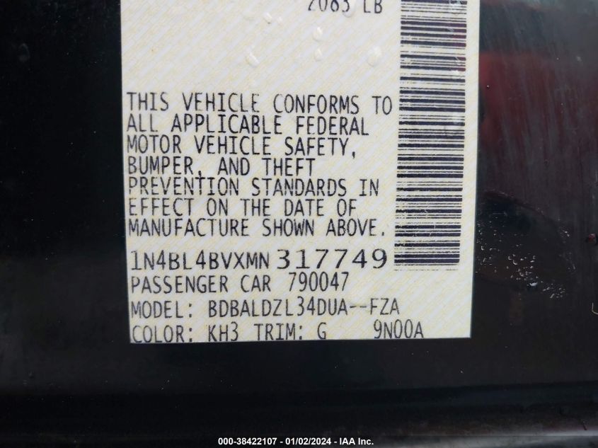 2021 NISSAN ALTIMA S FWD - 1N4BL4BVXMN317749